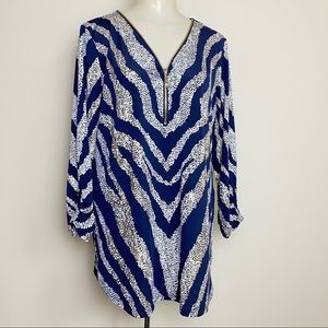 JM Collection Zebra Zipper 3/4 Sleeve Blouse